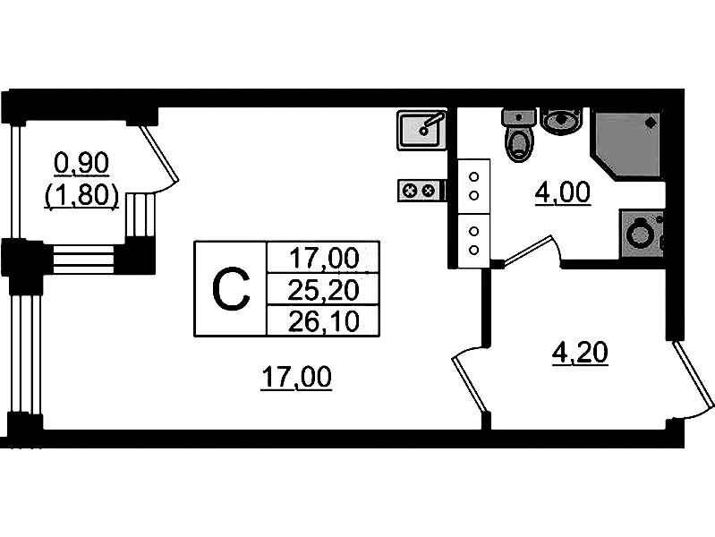 Квартира студия 26.1 м², 9/13 эт., ЖК «Тайм Сквер»